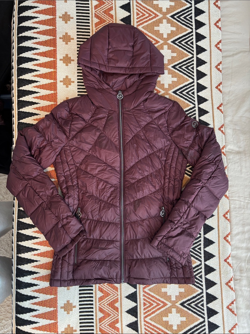 Michael Kors Quilted Hooded Puffer Jacket - Burgundy Plum